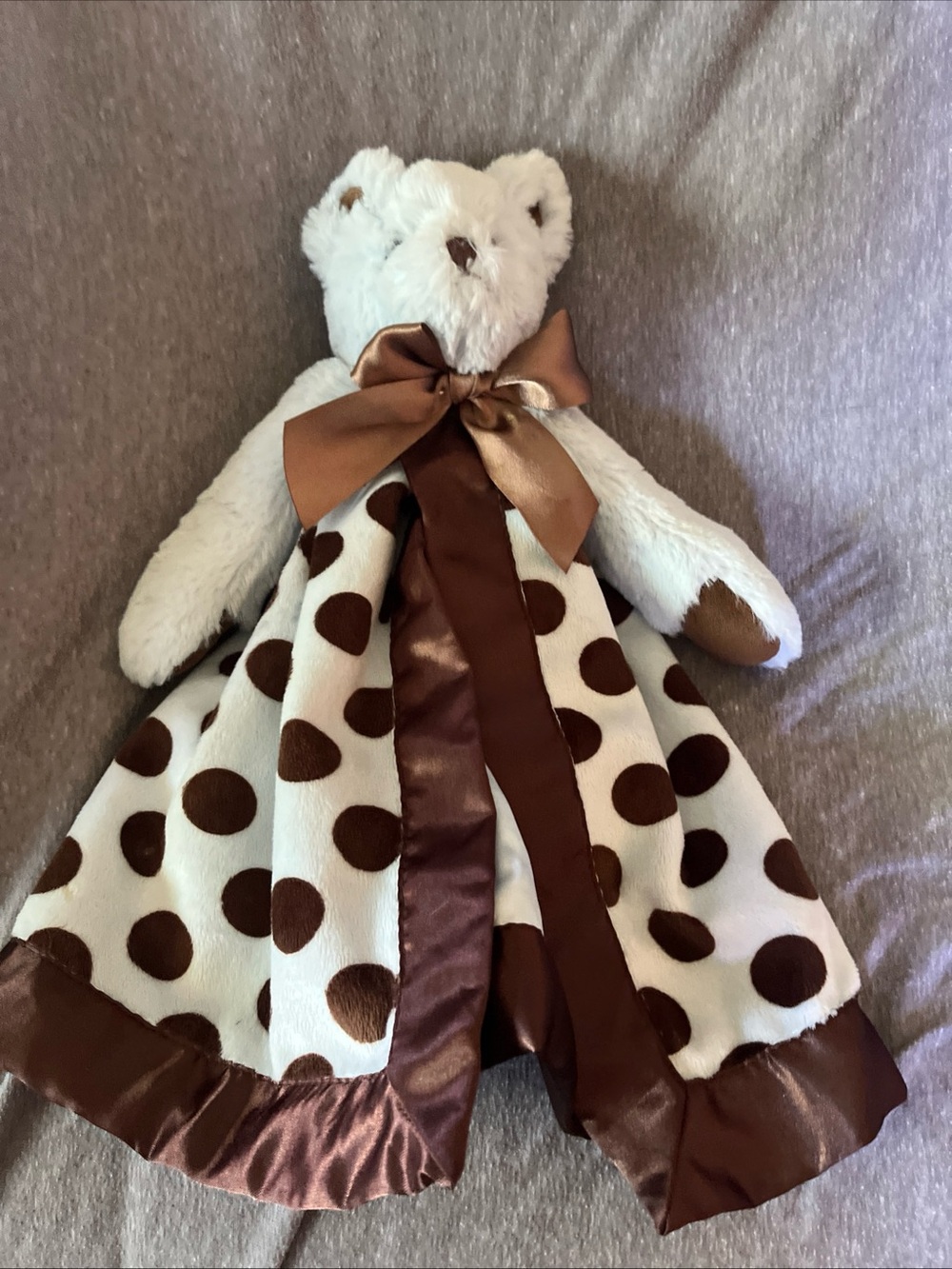 Plush Bear Lovey Security Blanket Blue and Brown polka dots Bearington Baby